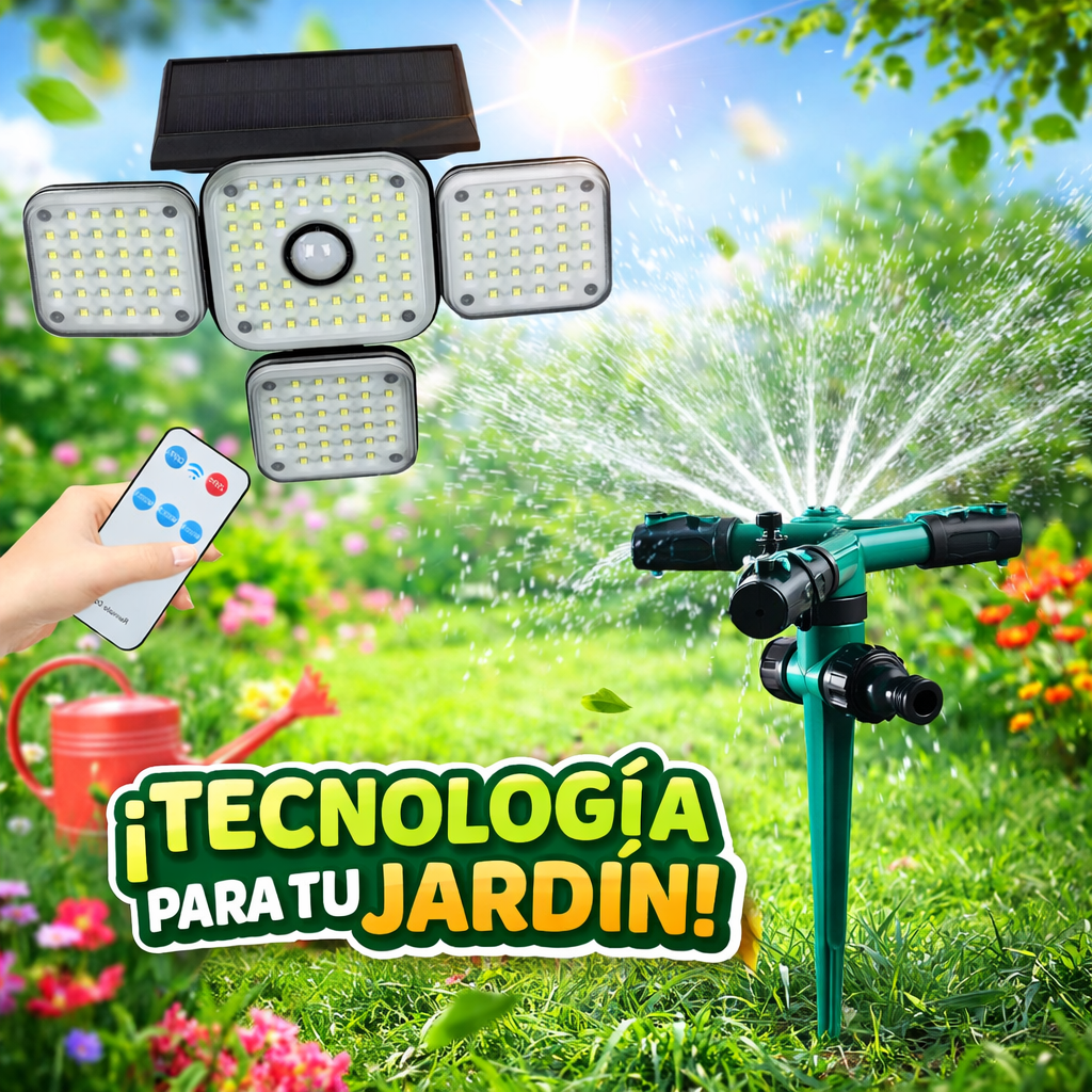 Lampara Solar 4lados Mas Aspersor riego